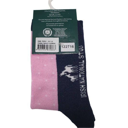Pink/Navy Girls Horse Sock