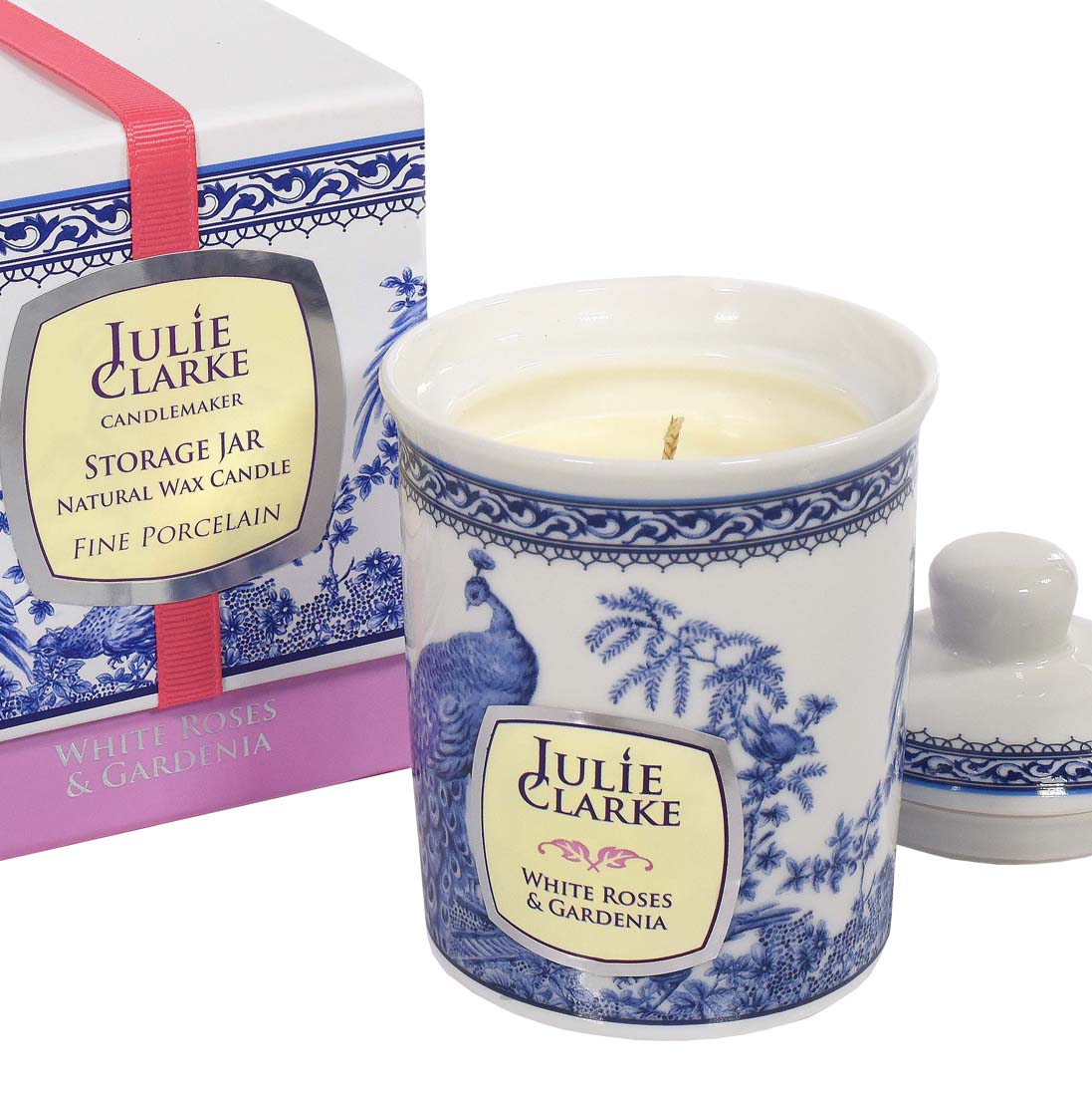WHITE ROSES & GARDENIA PEACOCK CANDLE