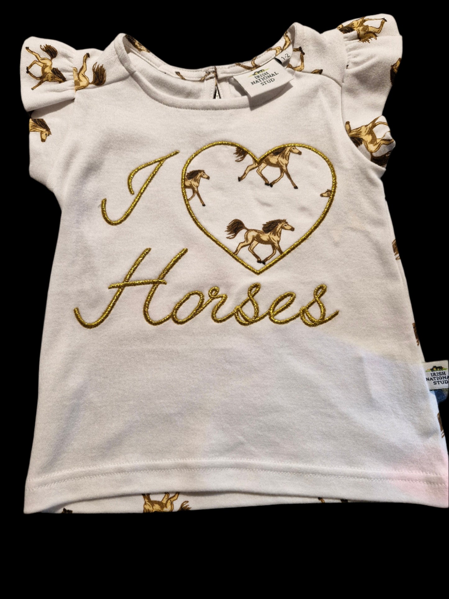 WHITE INS I LOVE HORSES KIDS FRILL T-SHIRT