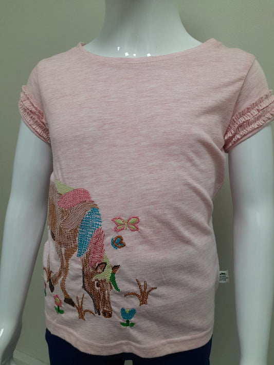 PINK MARL INS THREAD HORSE KID FRILL T-SHIRT