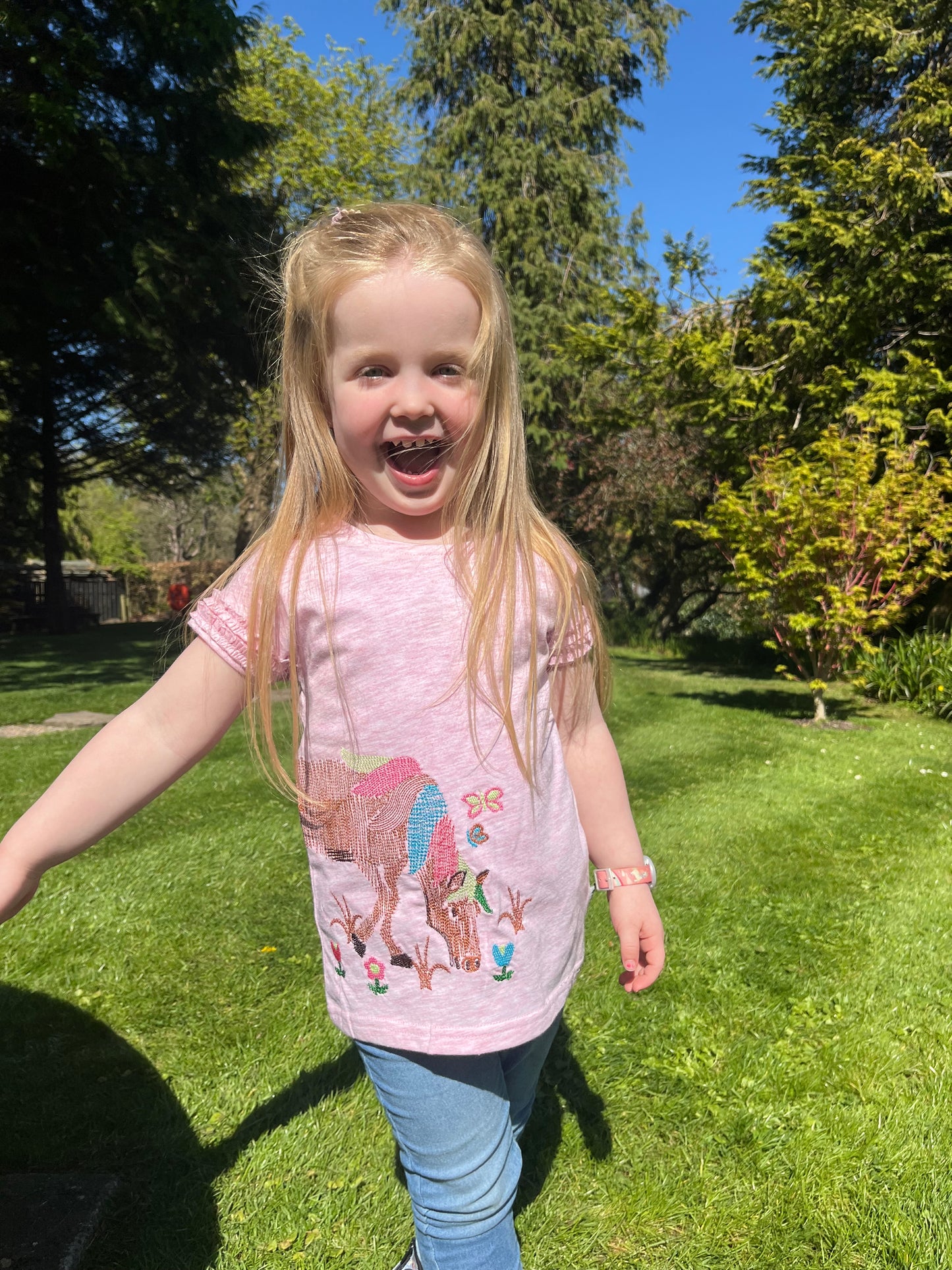 PINK MARL INS THREAD HORSE KID FRILL T-SHIRT