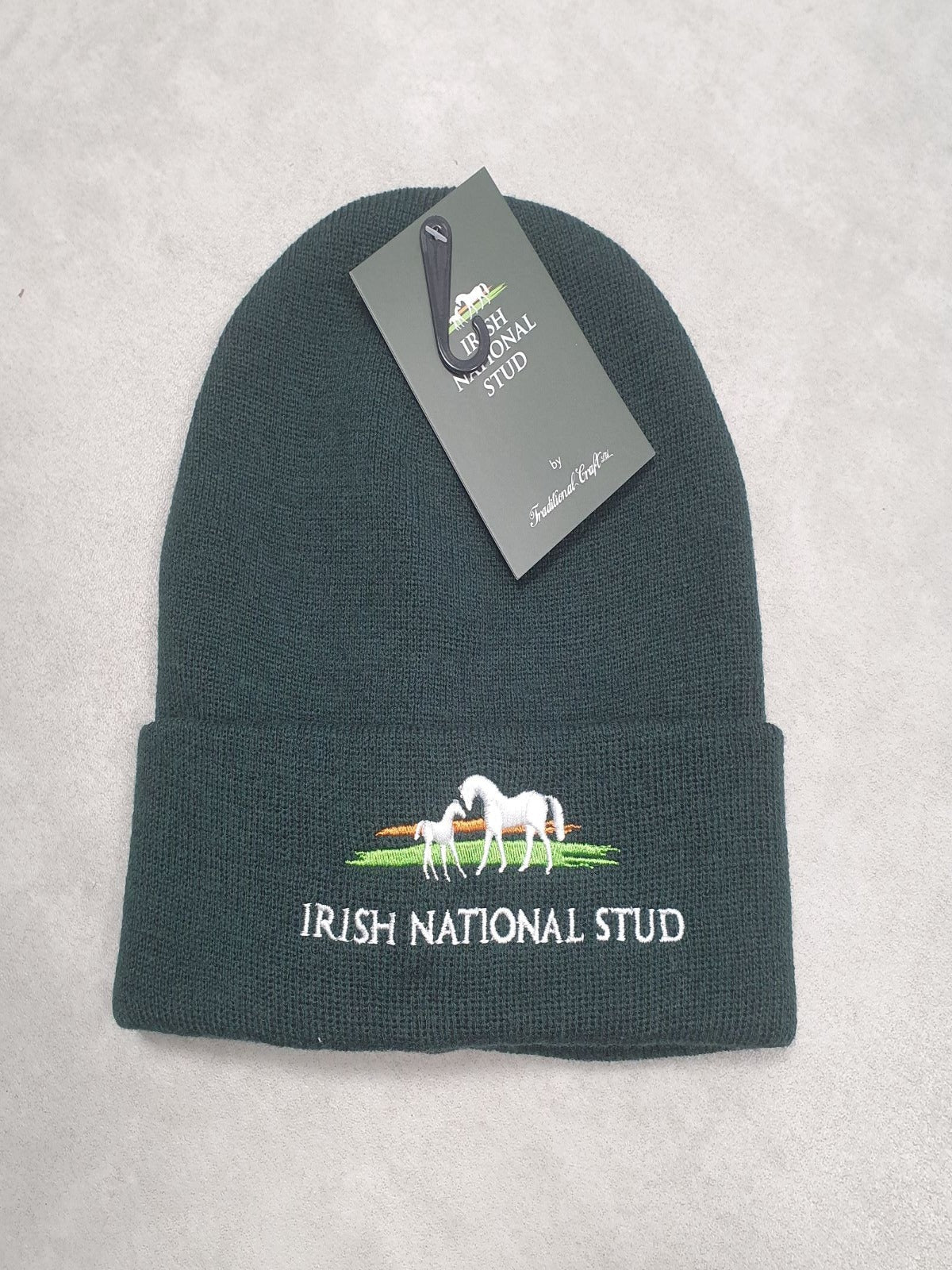 BOTTLE GREEN INS TURN UP BEANIE HAT