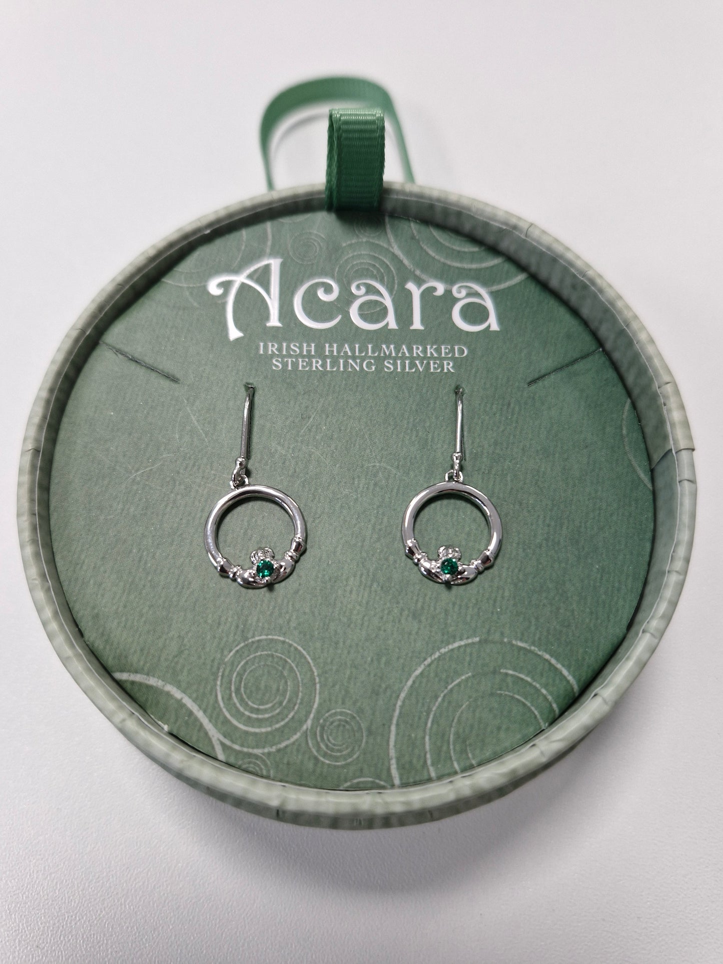 S/S GREEN CRYSTAL CLADDAGH DROP EARRINGS
