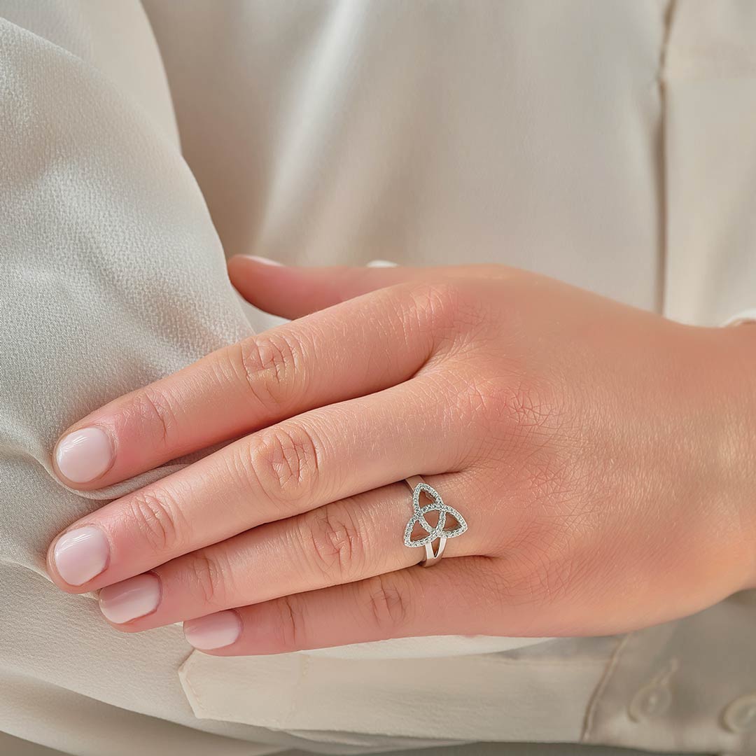 Silver Cubic Zirconia Trinity Knot Ring