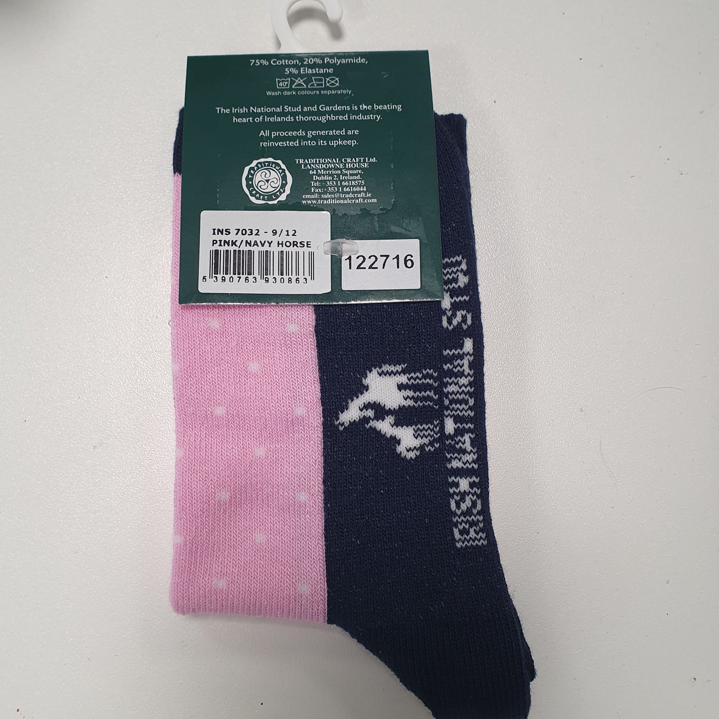 Pink/Navy Girls Horse Sock