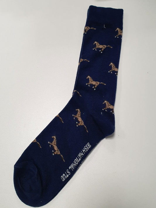 Navy All Over Horse Socks - OS