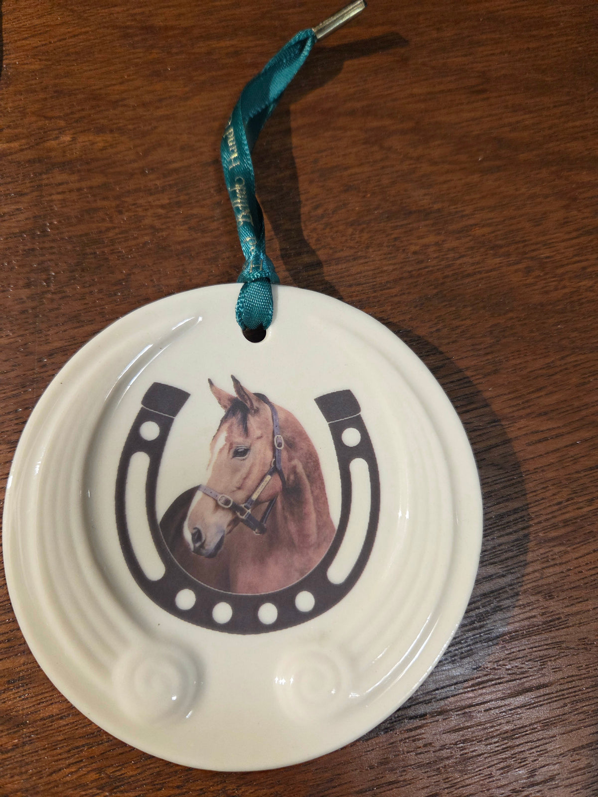 Belleek Horse Head with Horseshoe Hanging Ornament
