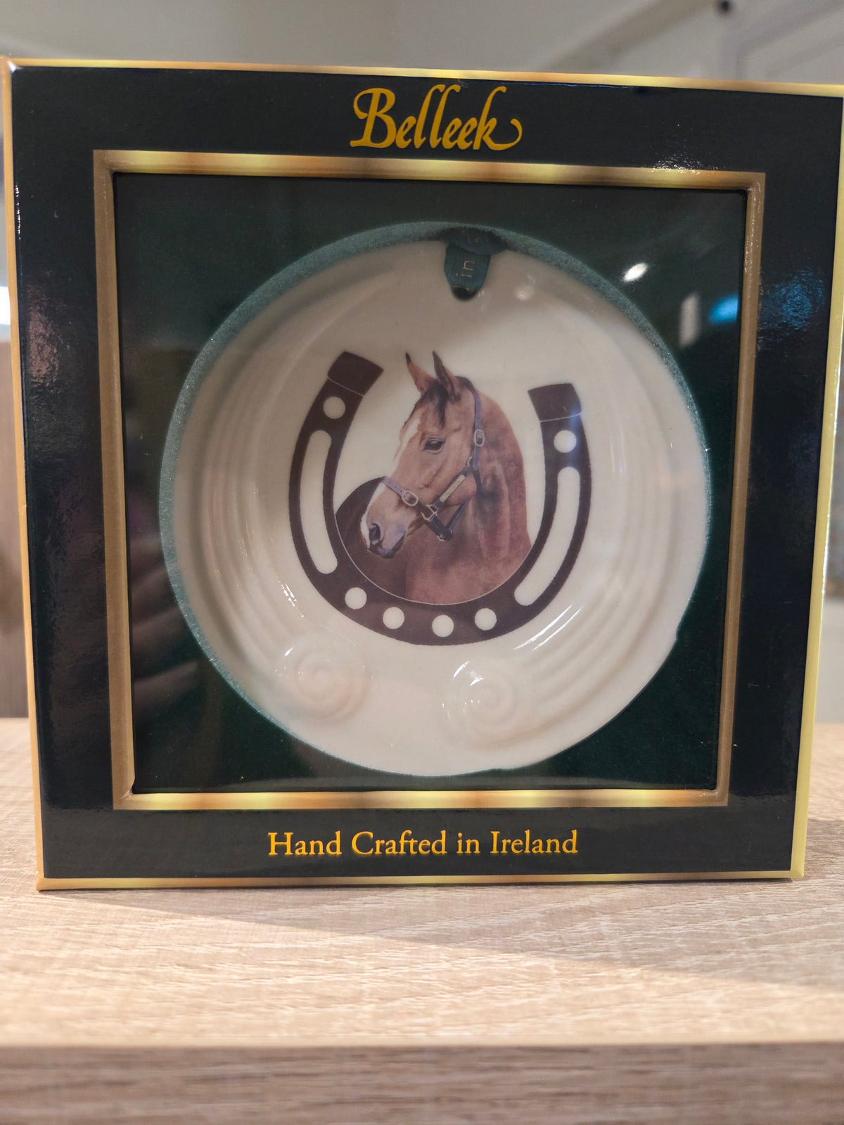 Belleek Horse Head with Horseshoe Hanging Ornament
