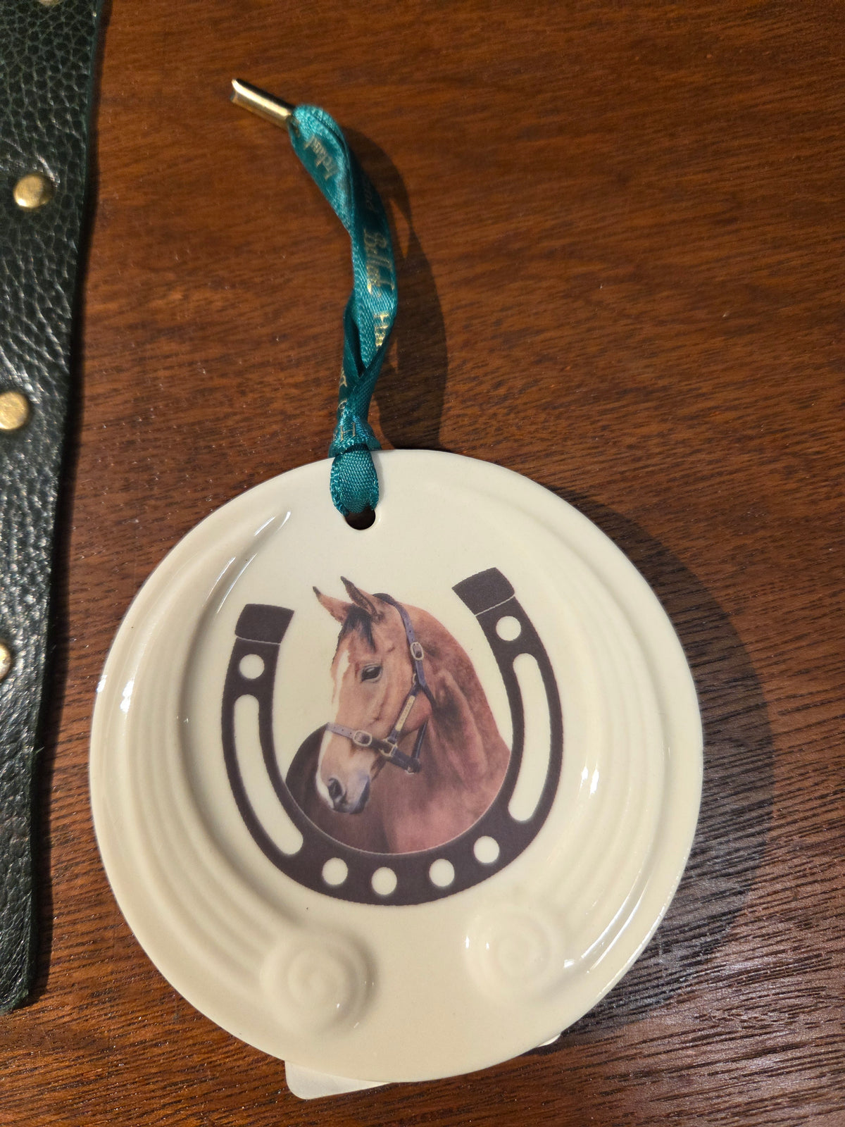 Belleek Horse Head with Horseshoe Hanging Ornament