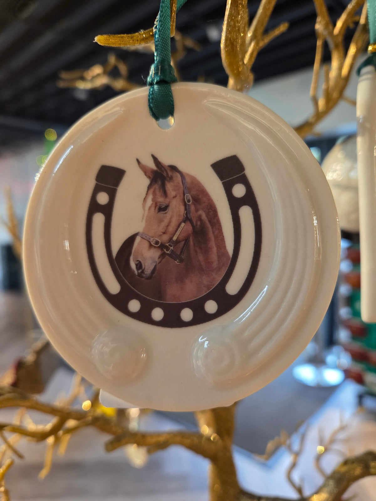 Belleek Horse Head with Horseshoe Hanging Ornament