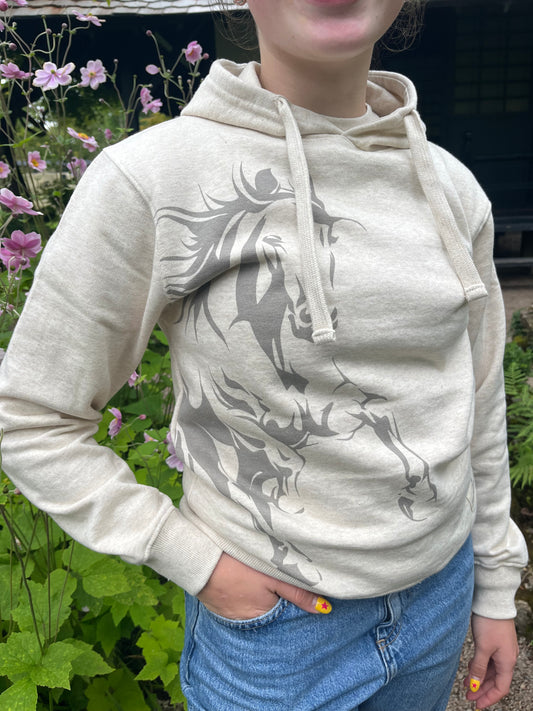 INS OATMEAL MARL GREY HORSE HOODY